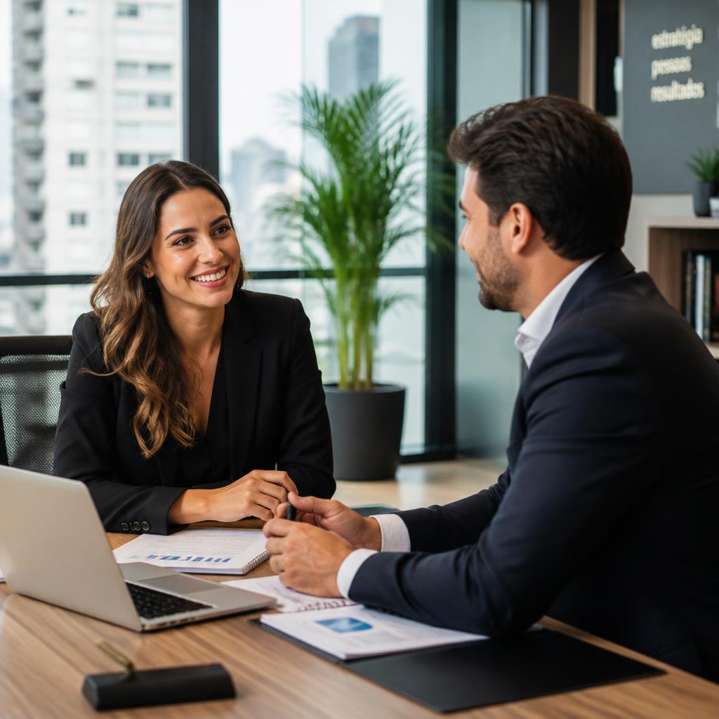 Profissionais conversando em um ambiente de trabalho